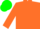 Orange body, orange arms, soft green cap
