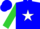 Blue, white star, lime green sleeves, blue cap