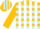 Gold and light blue blocks, white stripes on gold sleeves
