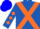Royal blue, orange cross sashes, orange diamonds on sleeves, blue cap