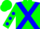 Green, blue cross sashes, blue dots on slvs