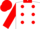 White, red dots and collar, red sleeves, two white hoops, red cap