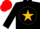 Black, white star in red and gold ball, red cap