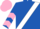 Royal blue, white sash, pink chevrons on sleeves, white and pink cap