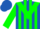 Royal blue, green chevron, green stripes on sleeves, royal blue cap