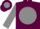 Maroon, maroon 'f' on gray ball, maroon circled 'f' and stripe on gray sleeves