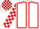 White, red seams, red and white check sleeves and cap