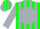 Green, silver ball, silver stripes on sleeves