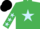 Emerald green, light blue star, emerald green sleeves, light blue stars, black cap