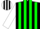 Black, white oval, green stripes on white sleeves
