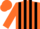 Orange body, black striped, orange arms, orange cap, black striped