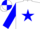 White body, blue star, blue arms, white cap, blue quartered