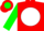 Red, green 't' on white ball, green sleeves