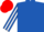 Royal Blue, White striped sleeves, red cap