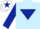 Light blue, dark blue inverted triangle and sleeves, white cap, dark blue star
