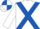 White, royal blue cross sashes, quartered cap