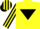 Yellow, black inverted triangle, black and yellow striped sleeves and cap