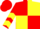 Red and yellow (quartered), chevrons on sleeves, red cap