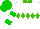 White, kelly green diamond hoop and collar, two green hoops on sleeves, green cap