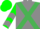 Gray, emerald green cross sashes, green sleeves, gray chevrons, green cap