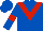 Royal blue, red chevron, red hoop on royal blue sleeves, royal blue cap