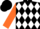 Black & white diamonds, orange sleeves
