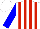 White with red stripes on front & back, blue sleeves