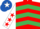 Red & emerald green chevrons, white sleeves, red stars, royal blue cap, white star