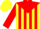 Yellow,red yoke & stripes down sleeves, 'jm' in circle on back