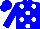 Blue, white dots, blue cap