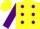 Yellow, purple dots, purple bars and 'ram's head' on sleeves