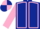 Dark blue, pink seams and sleeves, quartered cap