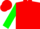 Red, green horseshoe, green cuffs on sleeves, red cap