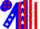 Blue and white vertical halves with red stripes and white stars