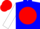 Blue, white 'bwr' in red ball, white sleeves, red cap