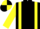 Black, yellow braces and sleeves, quartered cap