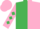 Emerald Green and Pink (halved), Pink sleeves, Emerald Green diamonds, Pink cap