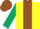 Yellow, Brown stripe, Dark Green sleeves, Brown cap