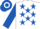 White, royal blue stars, royal blue sleeves, hooped cap