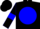 Black, blue ball, blue armlets on sleeves, black cap