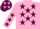 Pink body, maroon stars, pink arms, maroon stars, maroon cap, pink stars