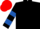 Black, royal blue hooped sleeves, red cap