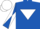 Royal blue, white inverted triangle, diabolo on sleeves, white cap
