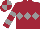 Maroon, grey triple diamond, hooped sleeves, quartered cap