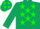Dark green body, soft green stars, dark green arms, dark green cap, soft green stars