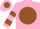 Pink, brown ball, pink 'h', two brown hoops on sleeves