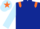 Dark blue, orange epaulettes, light blue sleeves, orange armlet, light blue cap, orange star