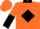 Orange, black collar and diamond belt, orange and black halved sleeves, orange cap