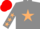 Grey, beige star, grey sleeves, beige stars, red cap