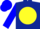 Dark blue, yellow ball, dark blue emblem, blue sleeves and cap